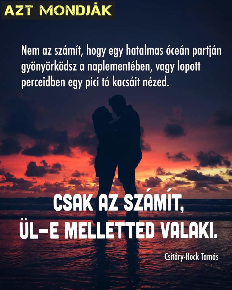 Nem az számít, hogy egy hatalmas óceán partján gyönyörködsz a naplementében, vagy lopott perceidben egy pici tó kacsáit nézed. Csak az számít, ül-e melletted valaki.